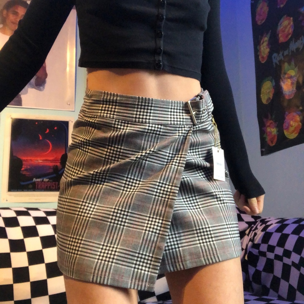 Grey Plaid Mini Skirt